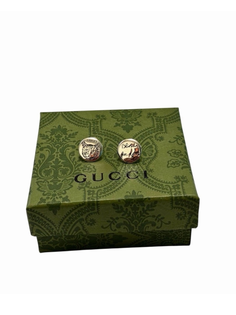 New Pair Gucci Blind For Love Cat Women Sterling Silver 925 11.5mm Studs Box
